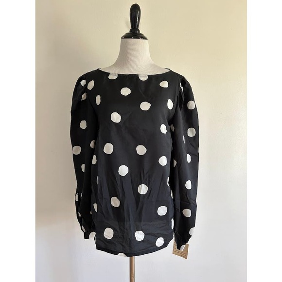 Vintage 80s secretary top size 14 polka dots new old stock puff sleeve - Picture 7 of 12